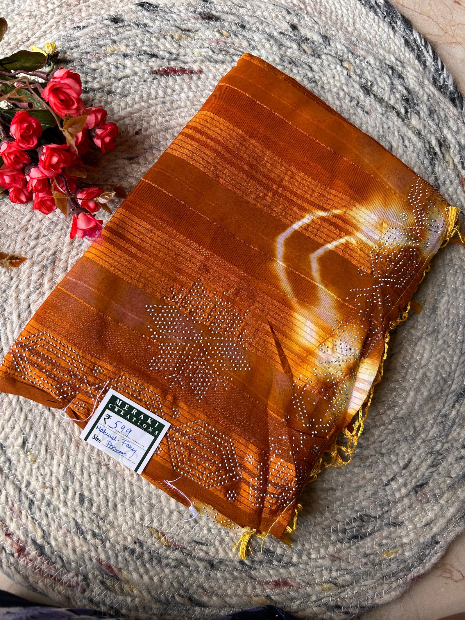 Fancy Chiffon Georgette Stone Work Saree - Mustard Yellow