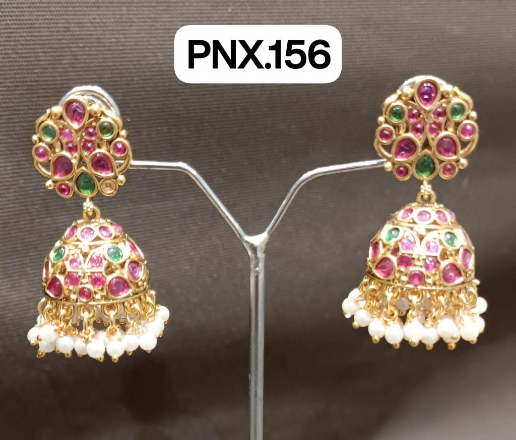 Kundan Pink Green Jhumka